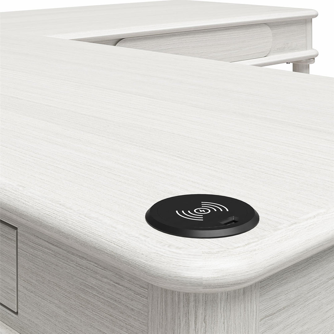 Selena Lift-Top L Desk - Rustic White