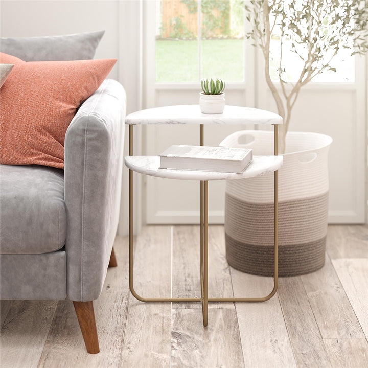 Contemporary Athena End Table -  White marble