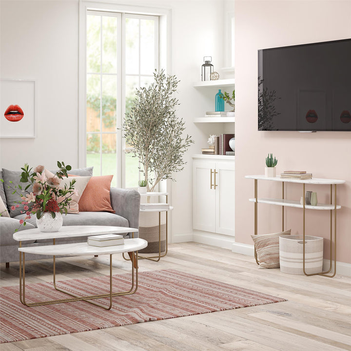 Athena Modern Living Room Console Table -  White marble