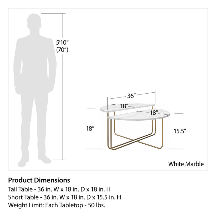 Athena Living Room Coffee Table -  White marble