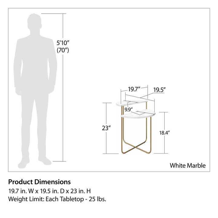Athena End Table with Storage -  White marble