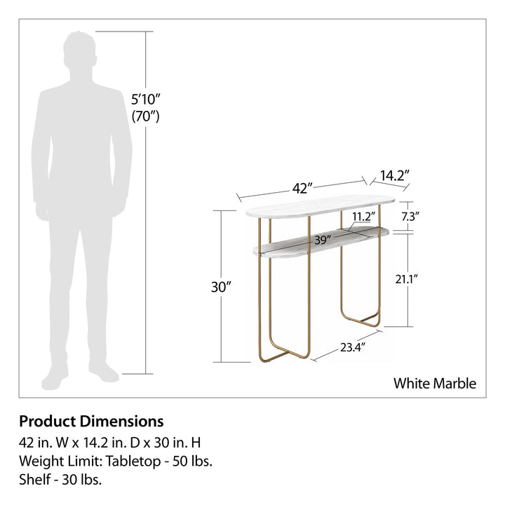 Athena Living Room Console Table -  White marble