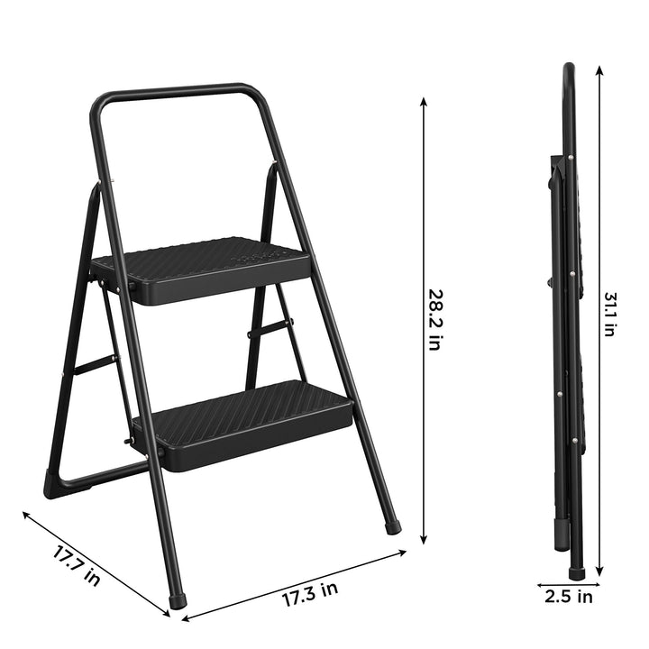 2 Step Lightweight Slip Resistant Folding Step Stool - Black - 1-Pack
