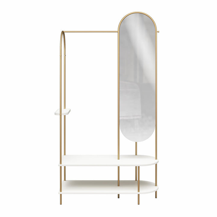 Anastasia Valet Clothing and Shoe Storage with Vertical Mirror -  White