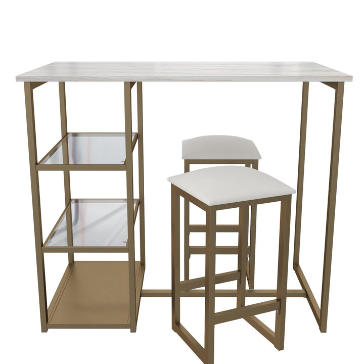 3 Piece Tanner Pub Set with Faux Marble Top -  White