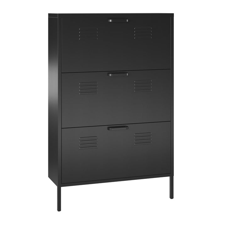 Industrial Black Metal Shoe Storage Cabinet with Doors&Shelves