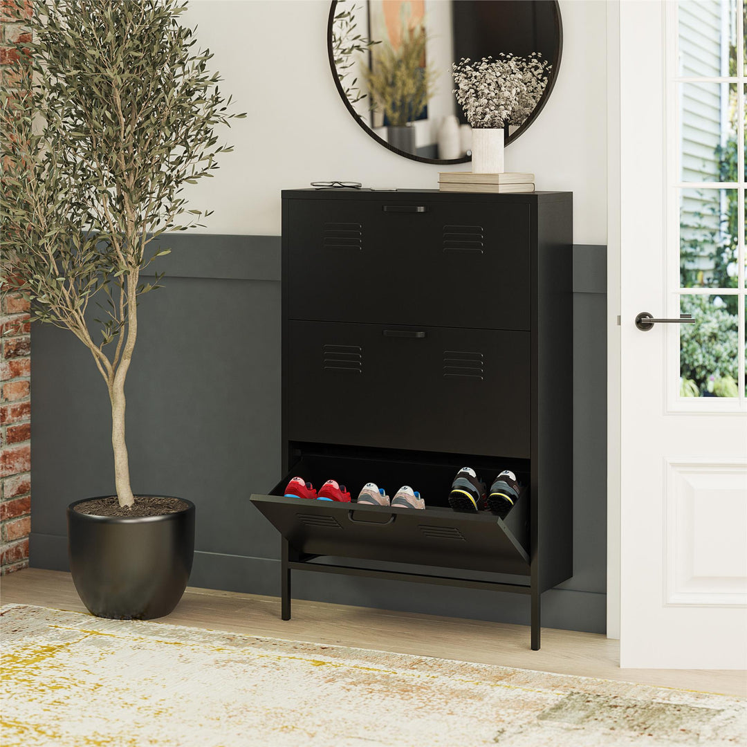 closed metal shoe storage cabinet - Black