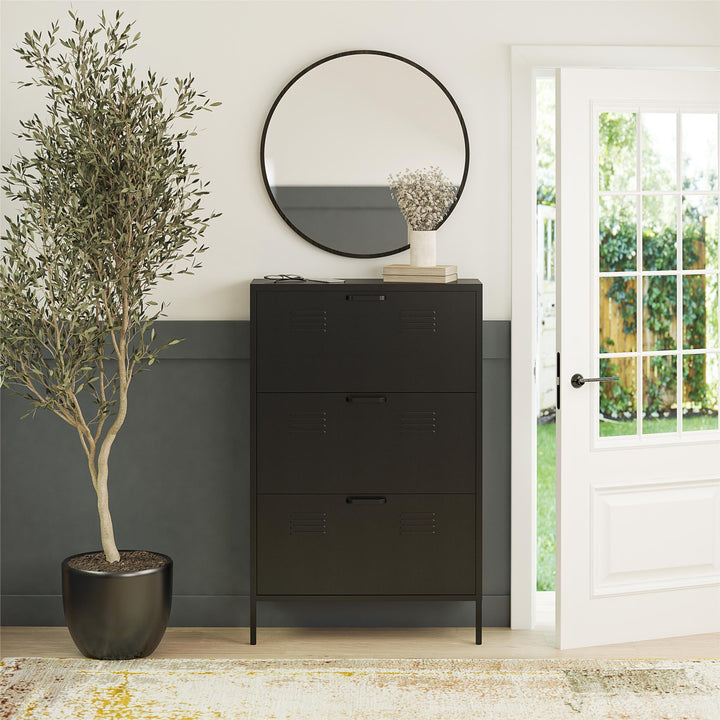 3 door metal shoe cabinet - Black