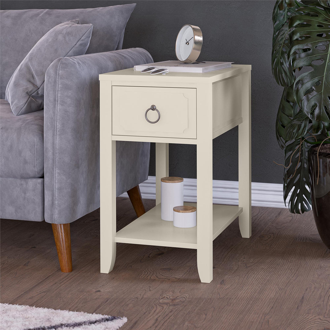 Narrow Side Table with Storage -  White