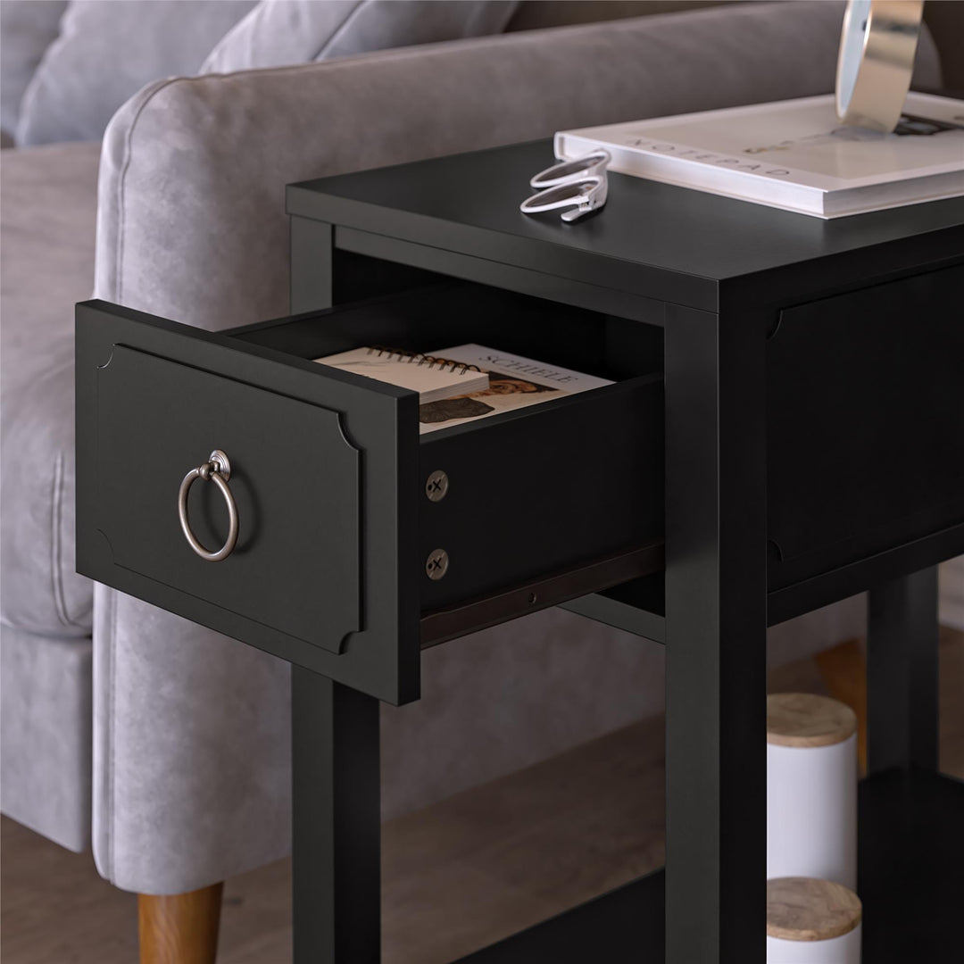 Narrow Side Table with Drawer for Bedroom -  Black