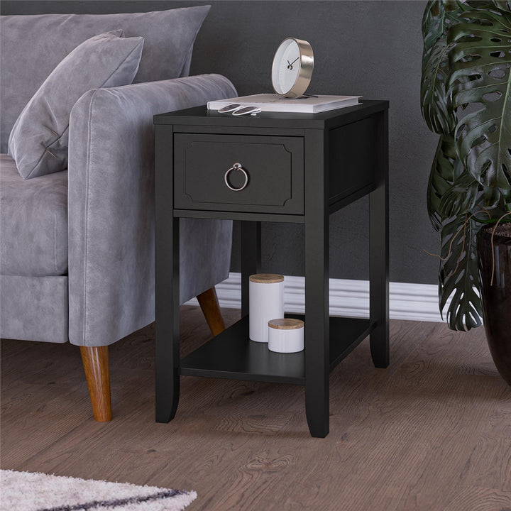Decorative Narrow Side Table with Drawer -  Black