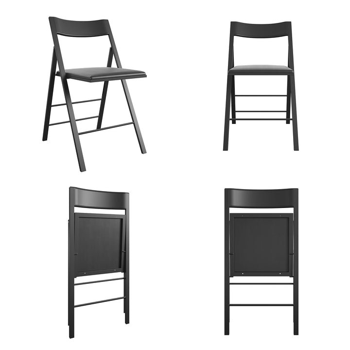 Set of 2 Modern Vinyl Folding Chairs - Black - 2-Pack