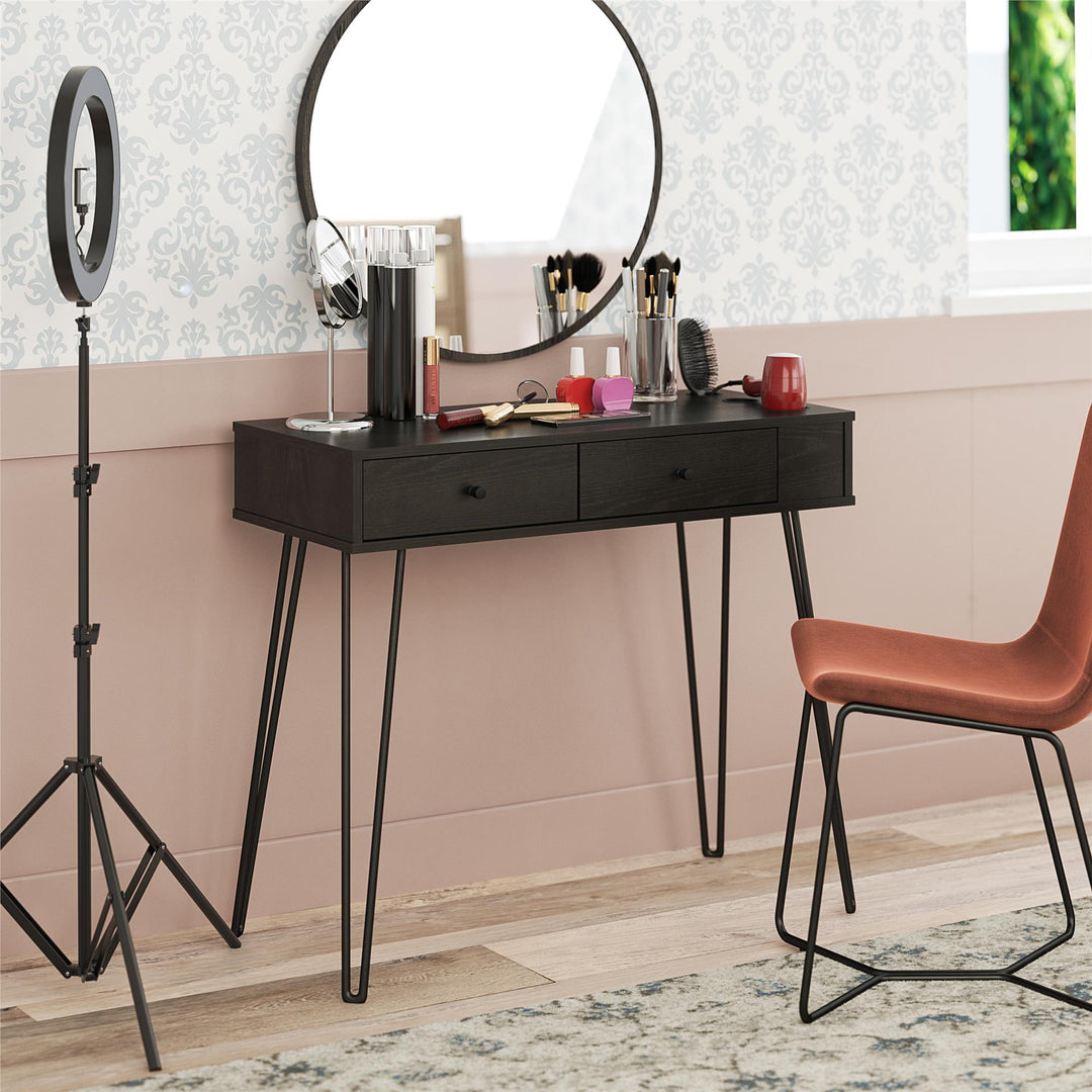 Spacious Vanity Desk with Drawers -  Black Oak