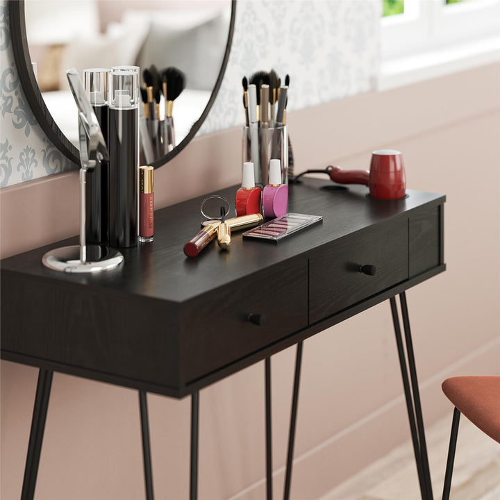 Home Vanity Table with Drawers -  Black Oak