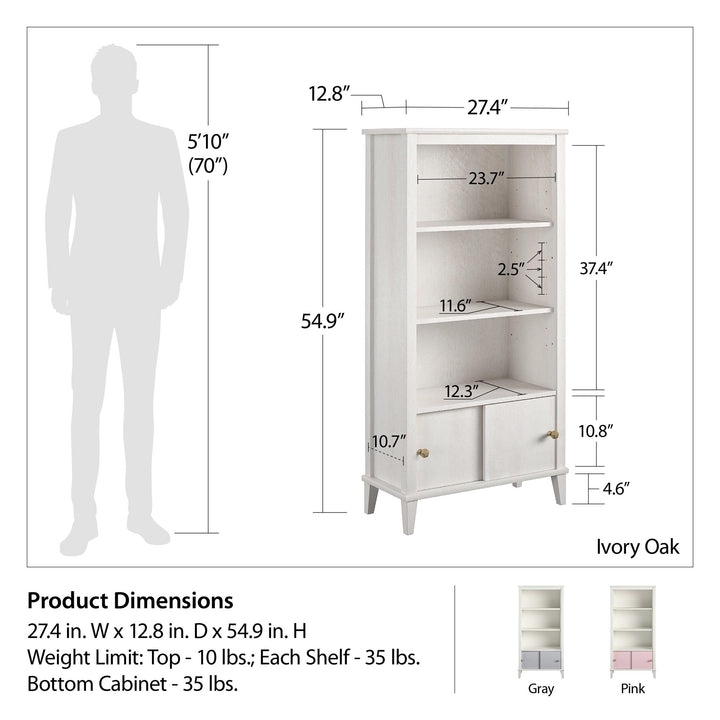 Modern design kids' bookcase with knobs -  Ivory Oak