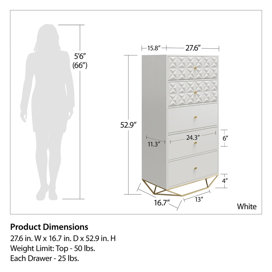 Blair 5 Drawer Dresser  -  White