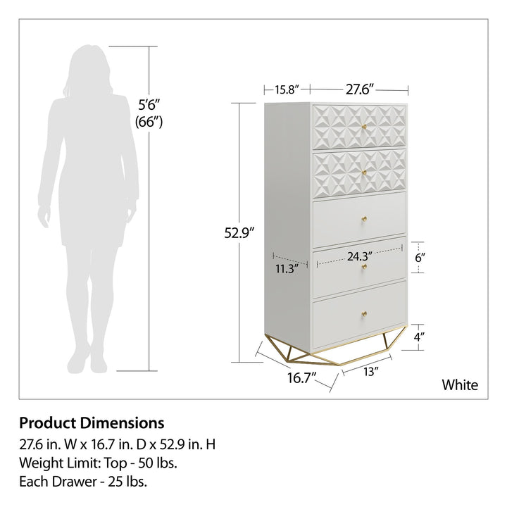 Blair 5 Drawer Dresser  -  White