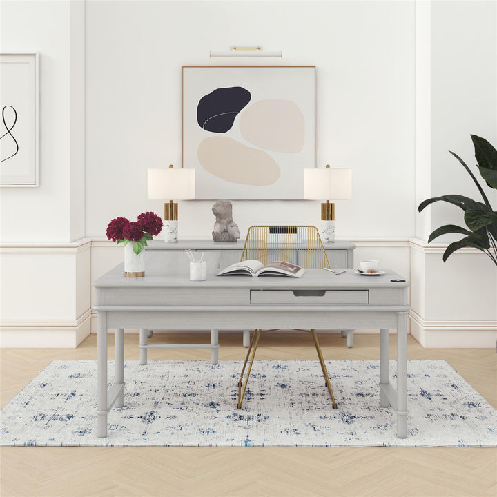 Selena Lift-Top L Desk - Rustic White