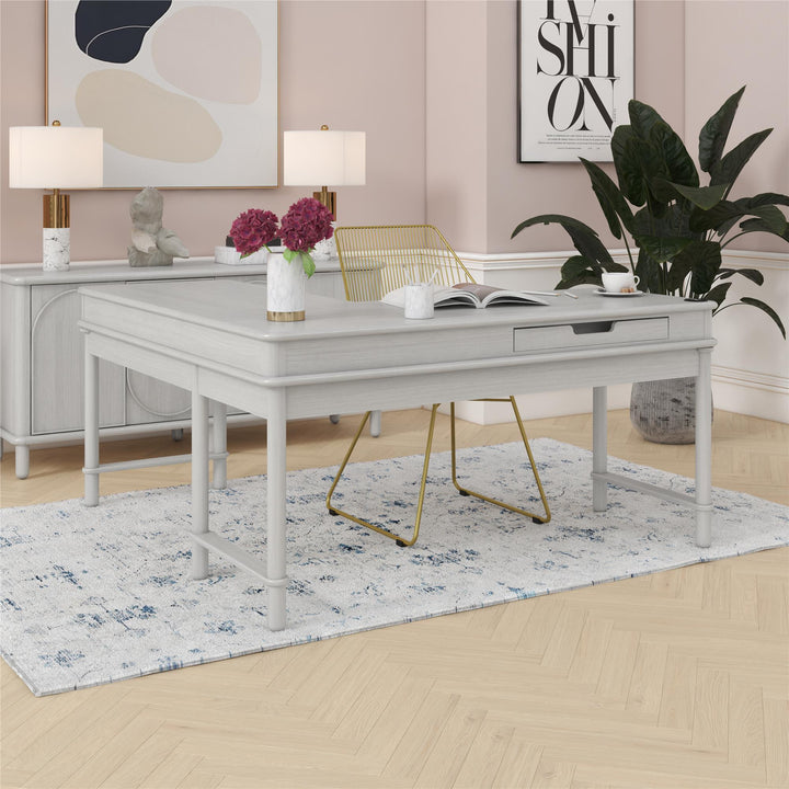 Selena Lift-Top L Desk - Rustic White