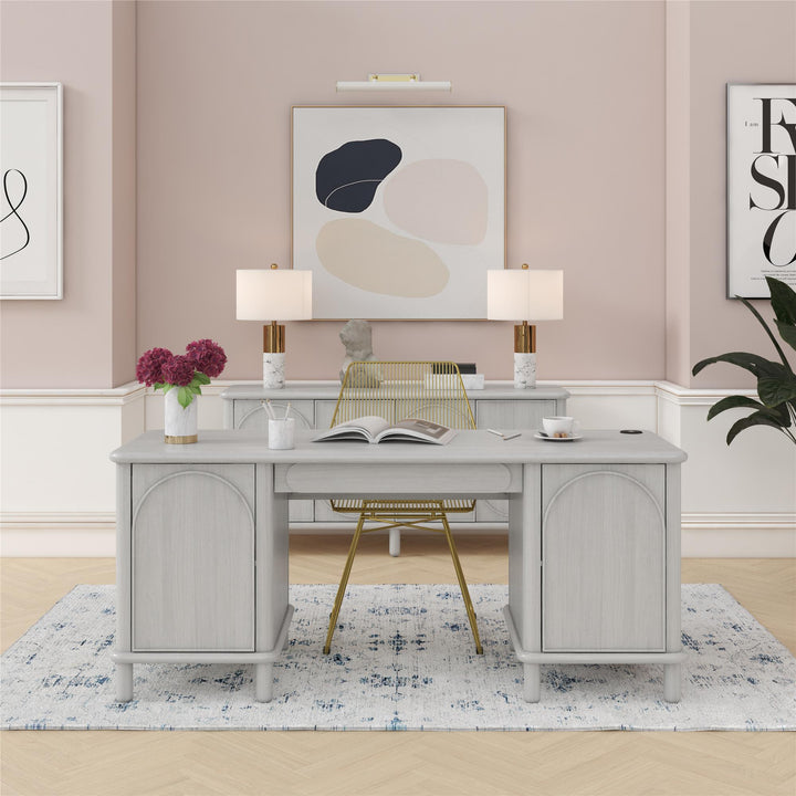 Selena Double Pedestal Desk - Rustic White