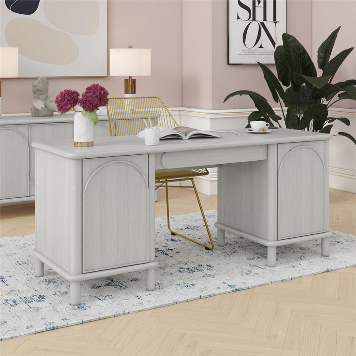 Selena Double Pedestal Desk - Rustic White