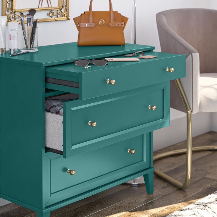 Elegant 2 Drawer Dresser with Desk -  Emerald Green
