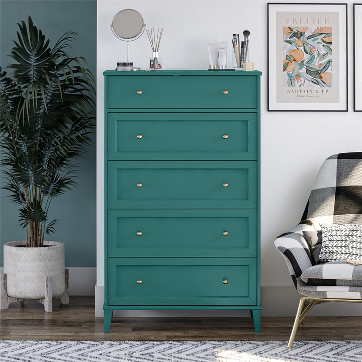 Tall 5 Drawer Dresser for Small Spaces -  Emerald Green