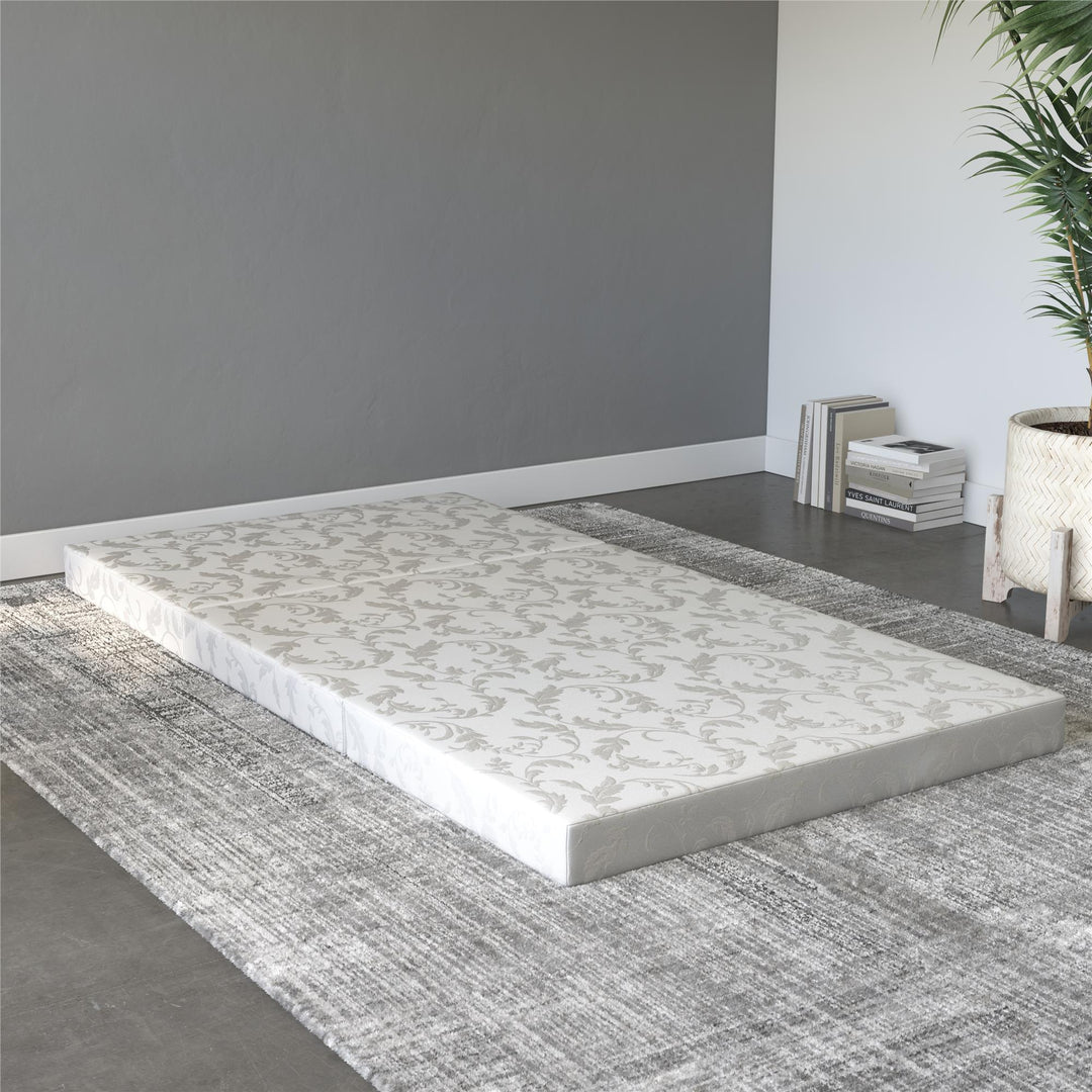 tri folding mattress with cover - White Color - Twin Size