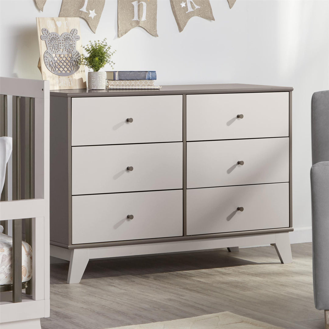 Rowan Valley Flint 6 Drawer Dresser with Solid Wood Angled Feet - Gray
