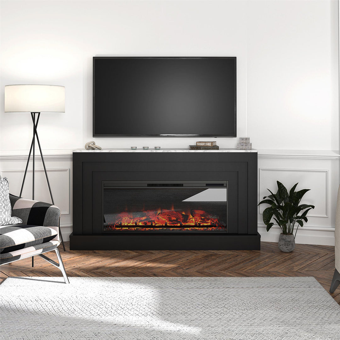 long electric fireplace with mantel - Matte Black