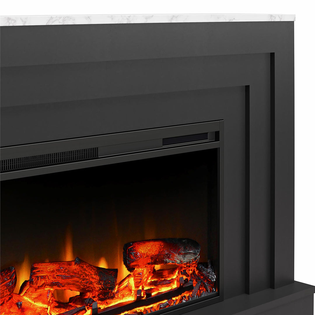 linear electric fireplace with mantel - Matte Black