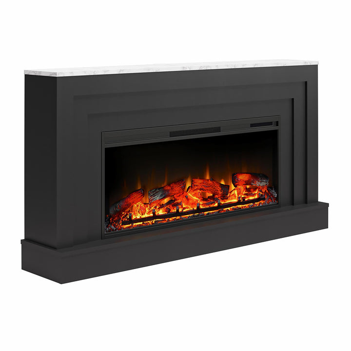 linear fireplace with mantel - Matte Black