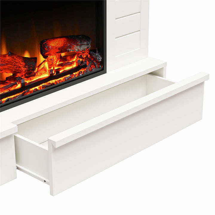 shiplap entertainment center with fireplace - White
