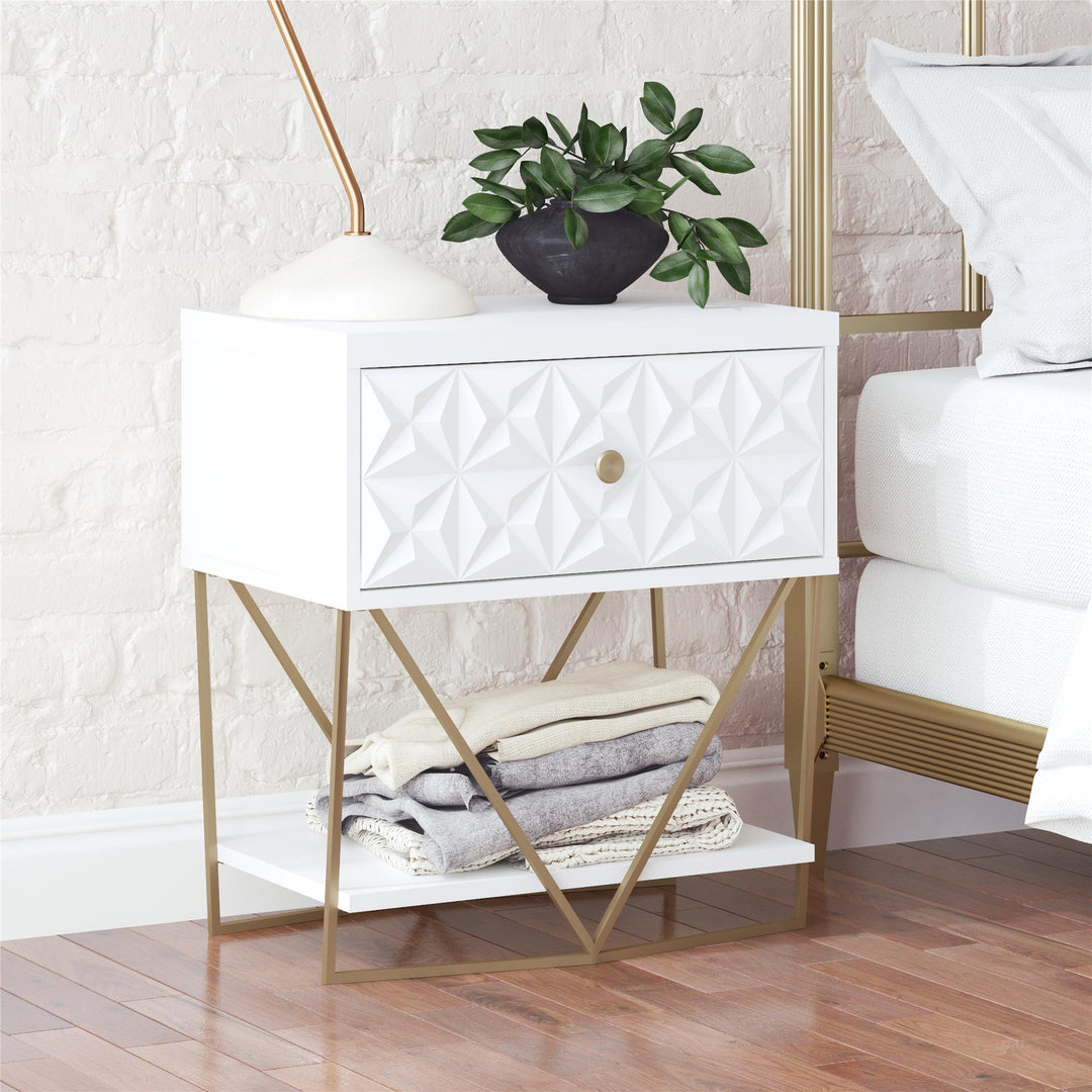 Accent Table with Gold Metal Base -  White