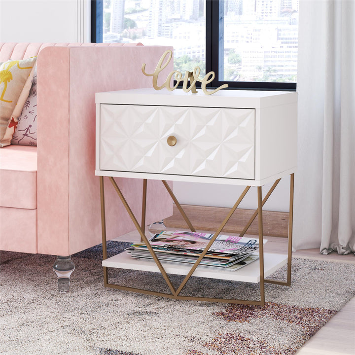 Art Deco Accent Table with Drawer -  White