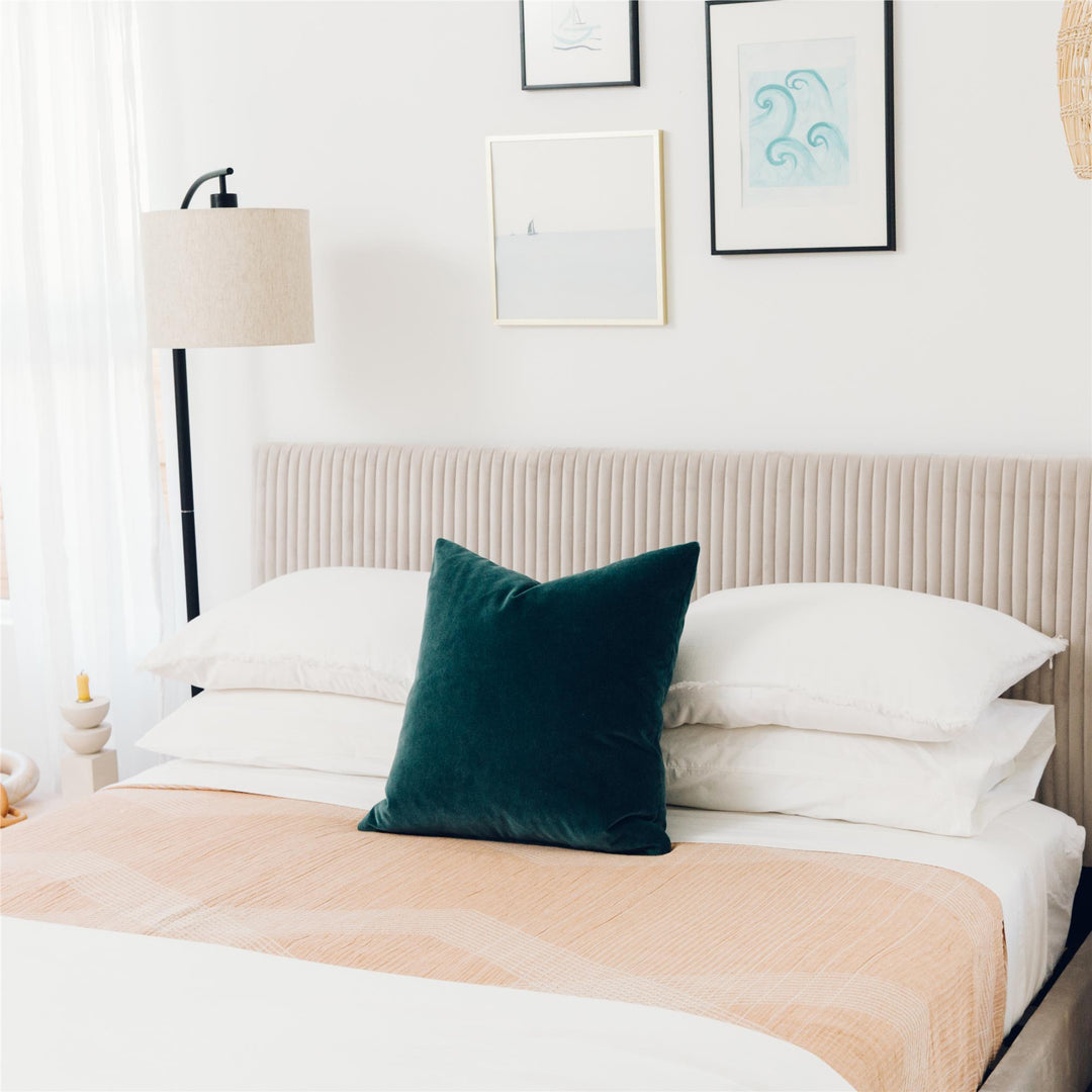 Velvet Upholstered Bed with Daphne Channel Tufting -  Light Gray 