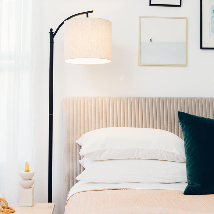 Velvet Upholstered Bed with Channel Tufted Headboard -  Light Gray 