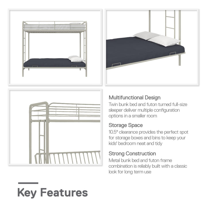 Best Sammie Bunk Bed with Integrated Guardrails -  White  - Twin-Over-Futon