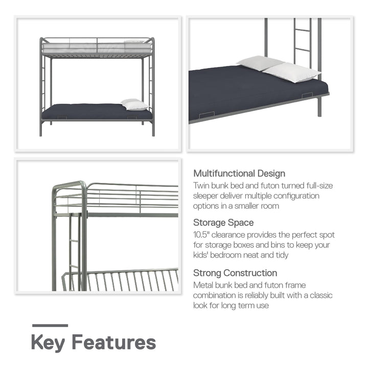 Sammie Bunk Bed with Integrated Ladders -  Silver  - Twin-Over-Futon