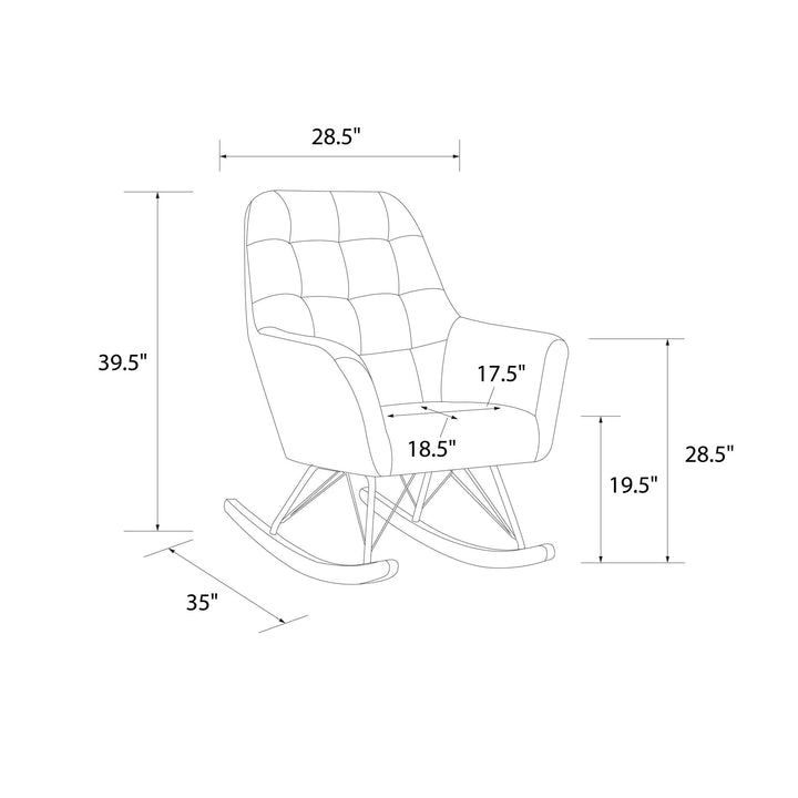 Raven Upholstered Rocker with Square Tufted Detailing and Wood Legs - Gray