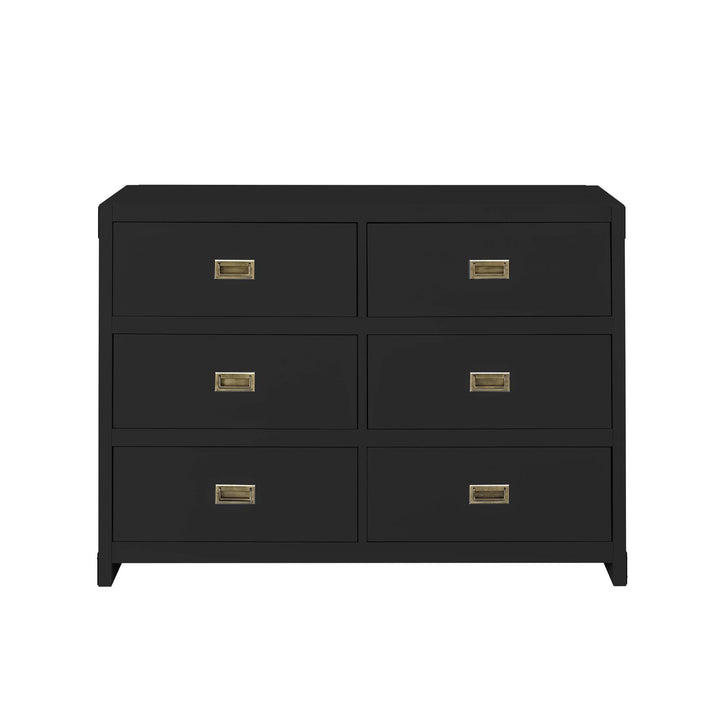 Miles 6-Drawer Wood Dresser with Brass Handles -  Black