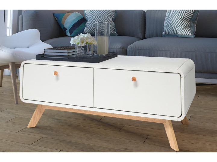 Entertainment Console TV Stand with  2 Drawers - White