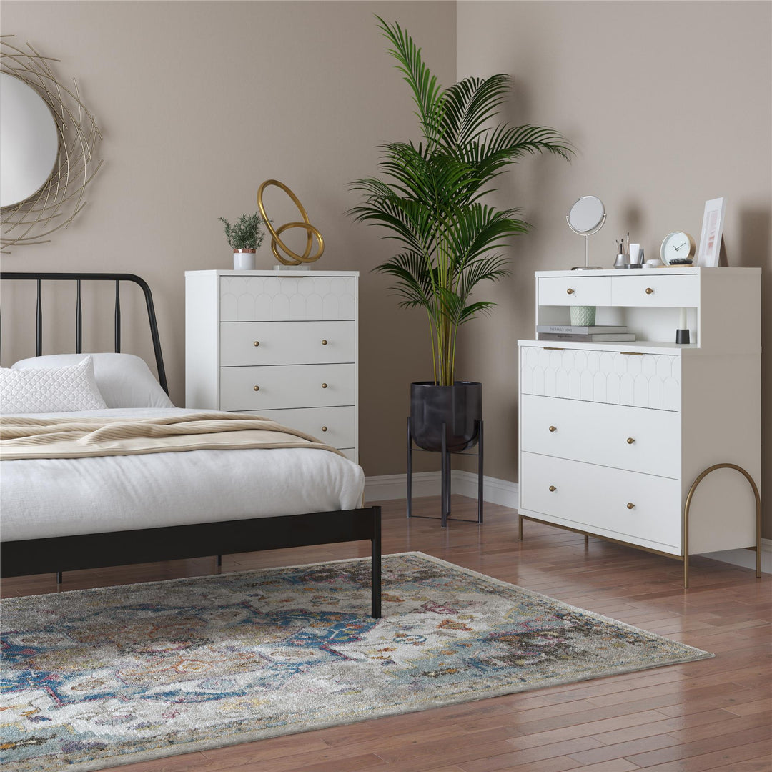Traditional 4 Drawer Dresser with Hutch -  White