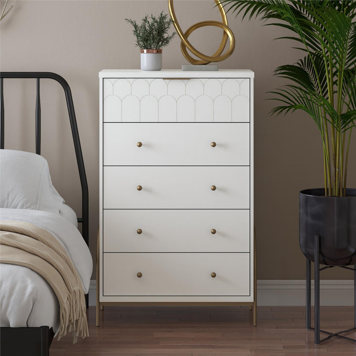 Elegant 5 Drawer Dresser -  White