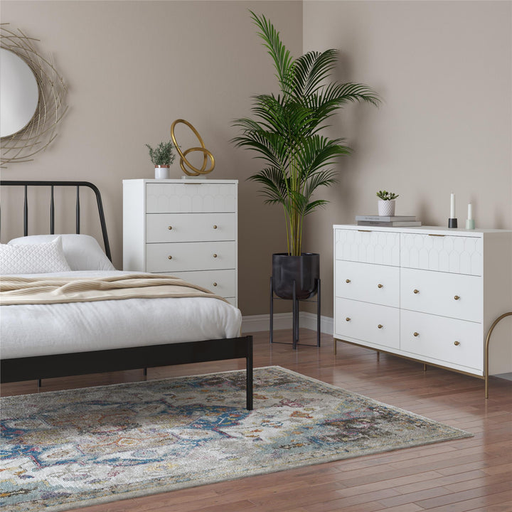 Large Capacity 5 Drawer Dresser -  White
