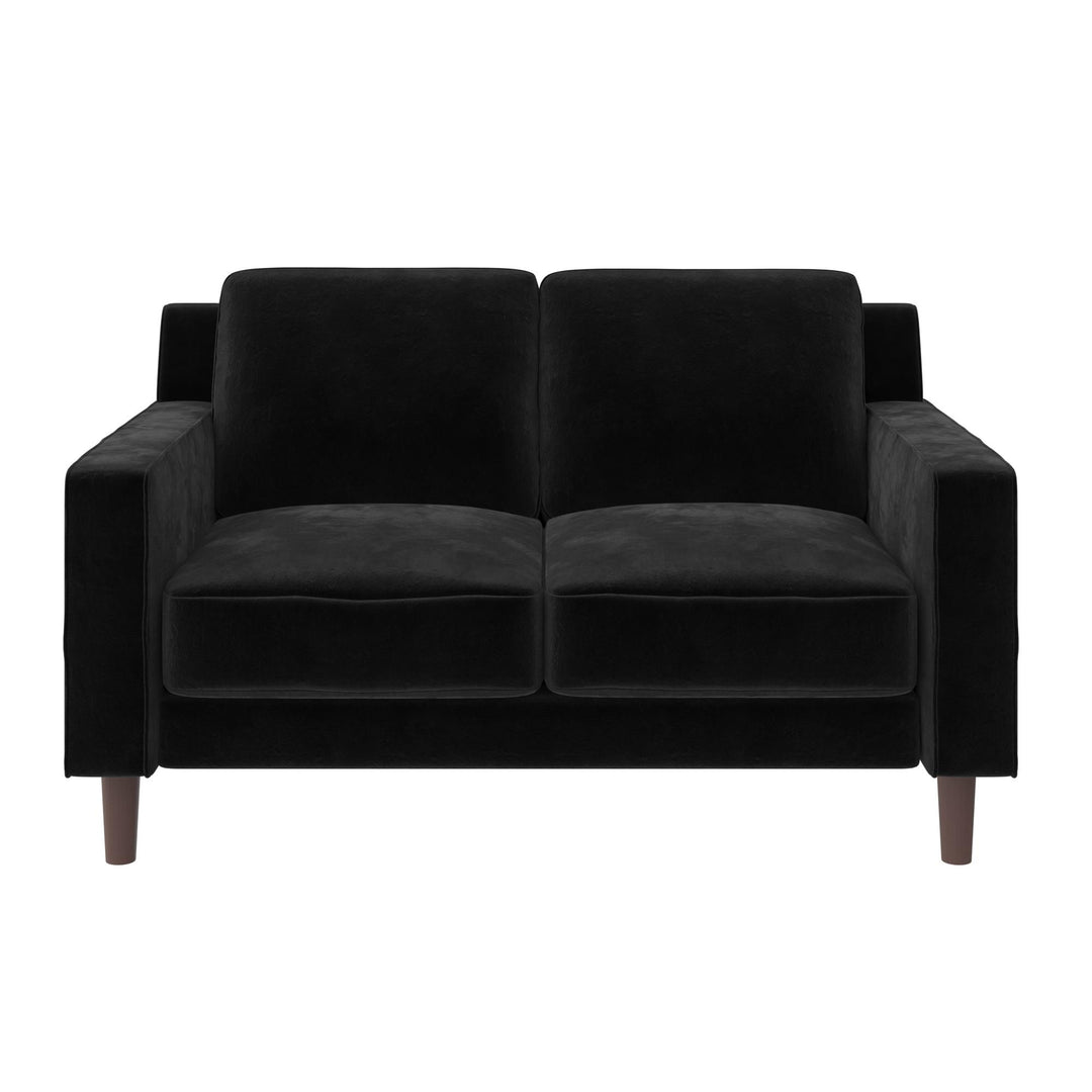 Brynn Fabric Upholstered 2 Seater Sofa with Wood Legs - Black