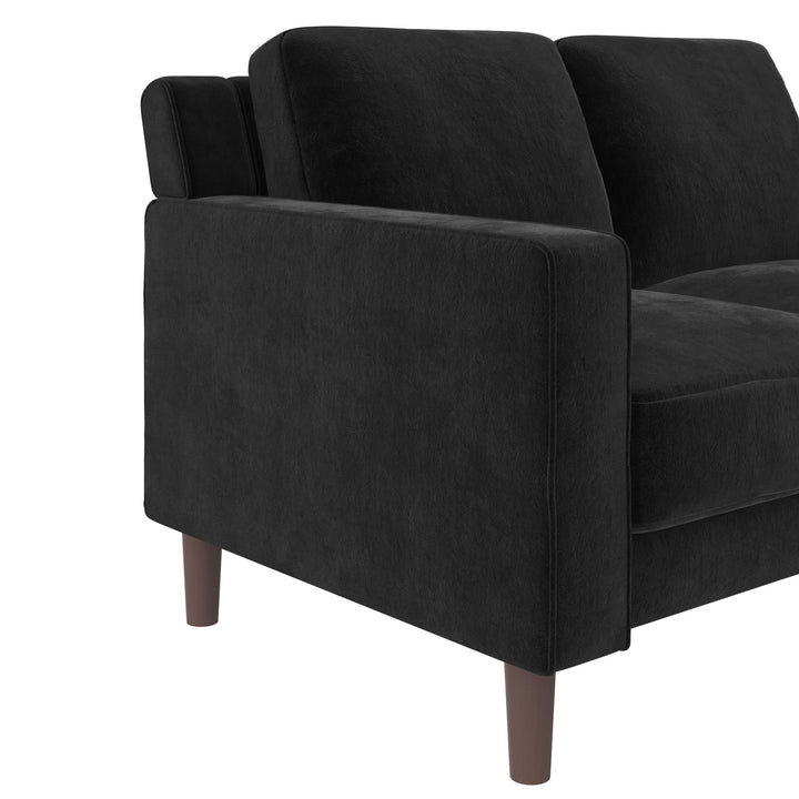Brynn Fabric Upholstered 2 Seater Sofa with Wood Legs - Black