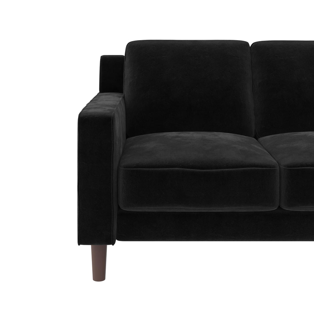 Brynn Fabric Upholstered 2 Seater Sofa with Wood Legs - Black