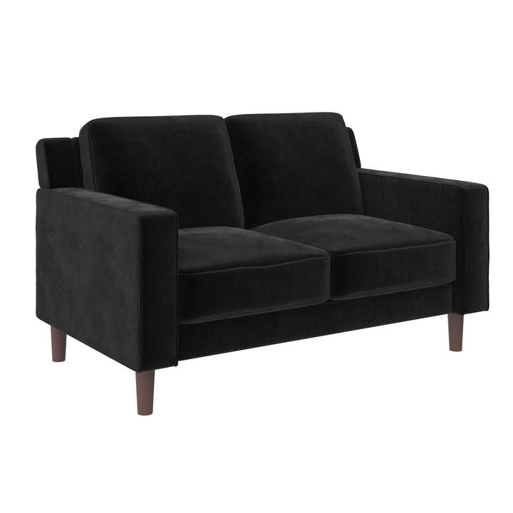 Brynn Fabric Upholstered 2 Seater Sofa with Wood Legs - Black