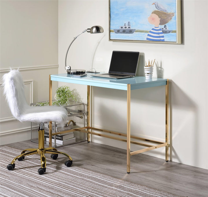 Space-saving writing desk with USB integration - Bright Blue